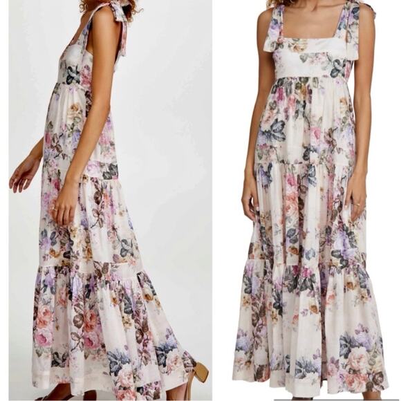 House of Harlow 1960 Dresses & Skirts - NEW House Of Harlow 1960 Floral Linen Tier Bow Tie Shoulder Long Maxi Dress Med